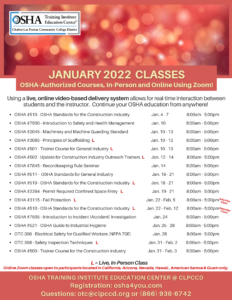 OSHA Training Institute Education Center January 2022 Flyer