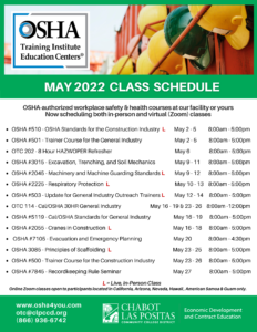 OSHA Training Institute Education Center May 2022 Flyer