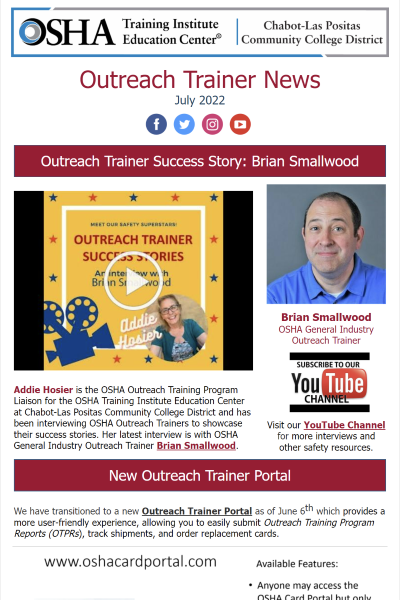 July 2022 Outreach Trainer Newlsetter